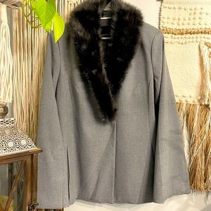 Banana Republic Faux Fur Collar Gray Blazer